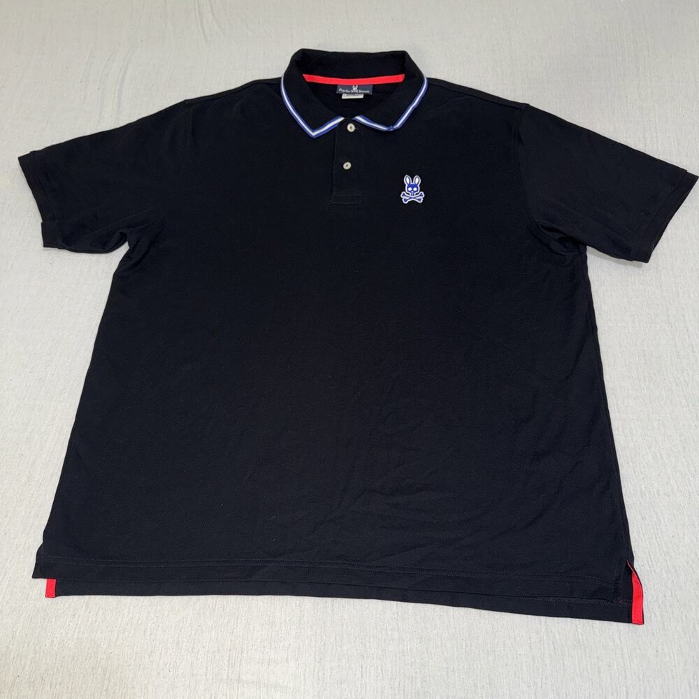 Psycho Bunny Polo Shirt Mens XL Black Pima Cotton Skull Bunny Logo EUC